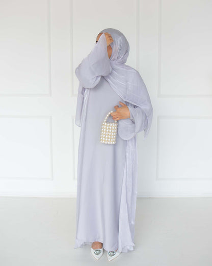 Reema Pale Lilac Princess Organza Abaya | occasion abayas | full view