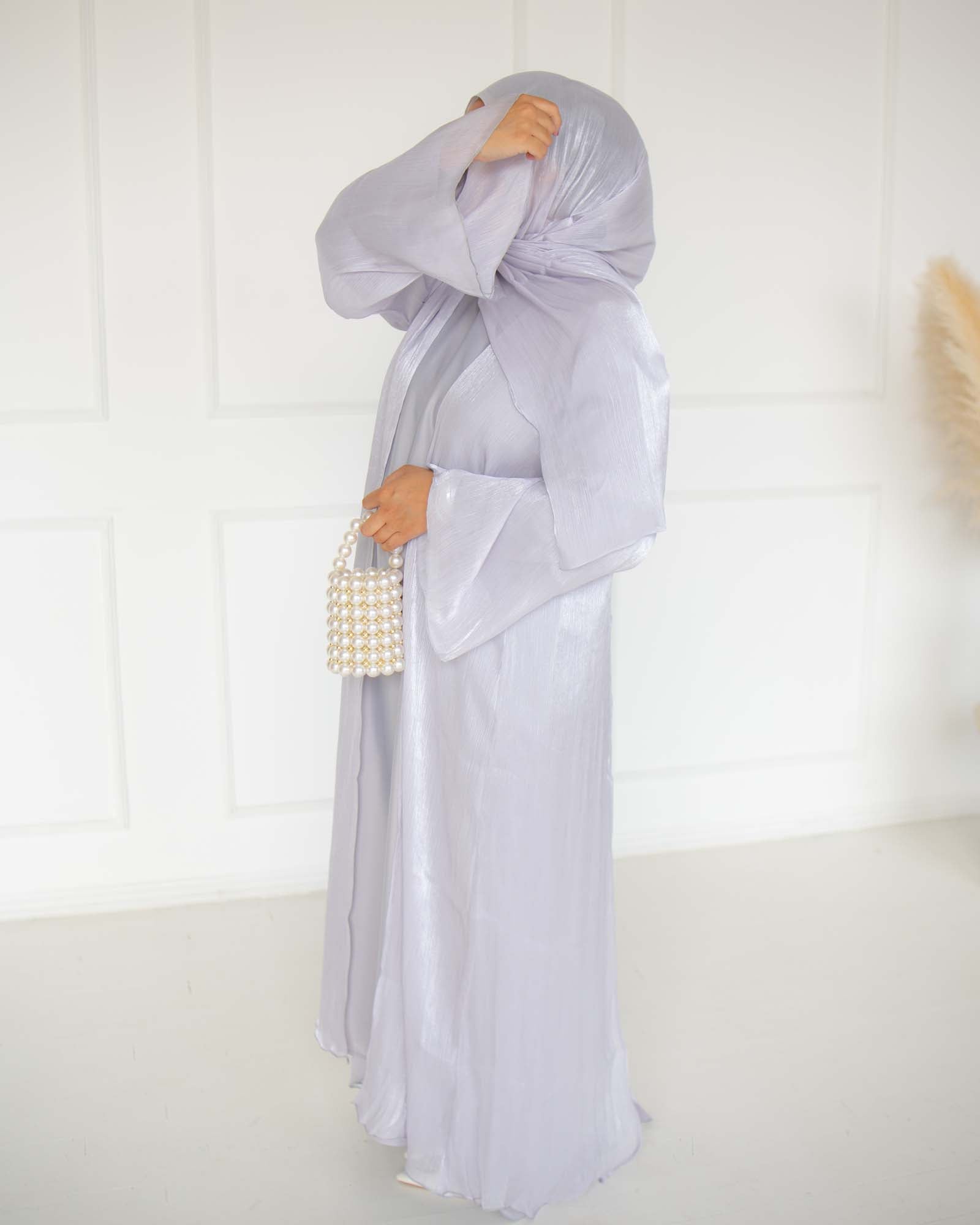 Reema Pale Lilac Princess Organza Abaya | occasion abayas | left view