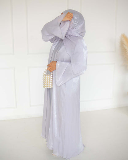 Reema Pale Lilac Princess Organza Abaya | occasion abayas | left view