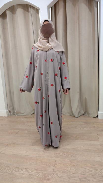 alina black rose embroidered straight abaya | full front view