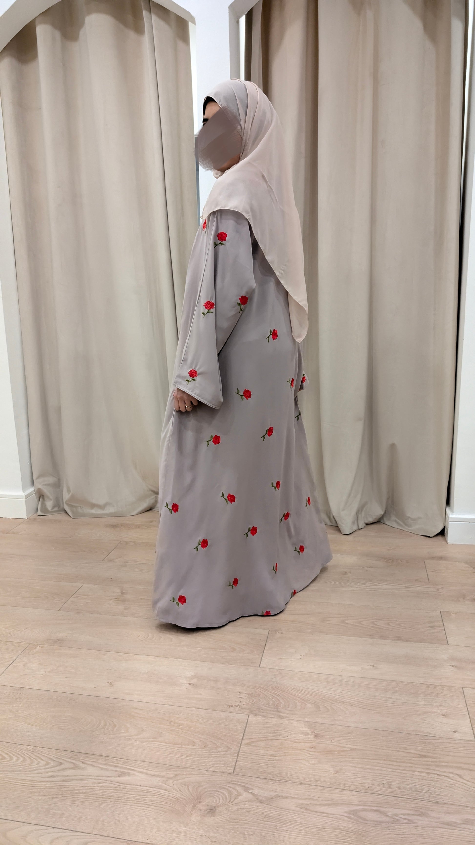 alina black rose embroidered straight abaya | side view