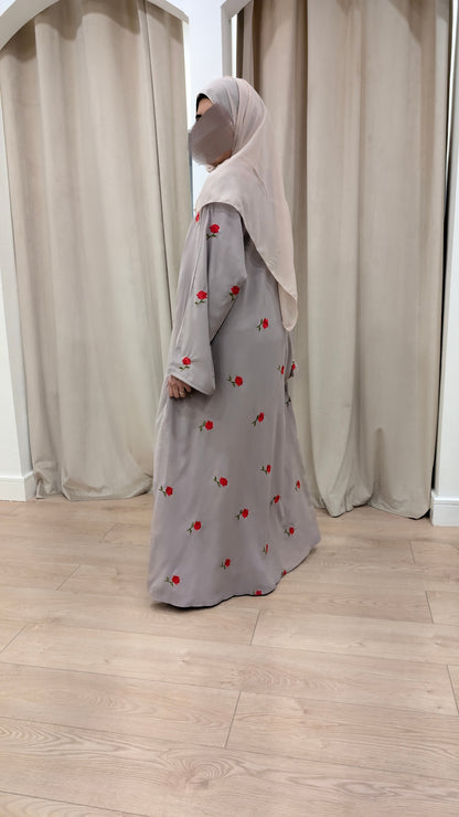 alina black rose embroidered straight abaya | side view