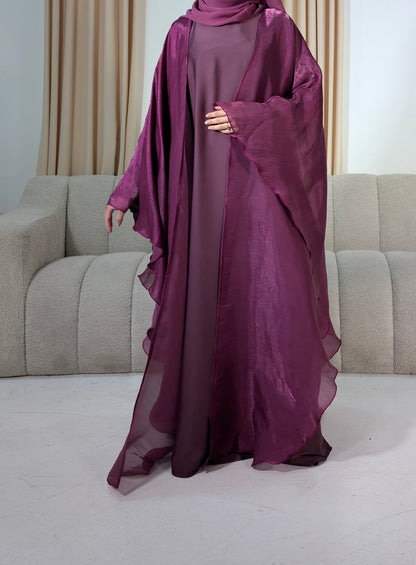 nadia magenta organza cape abaya | occasion abayas | front full view