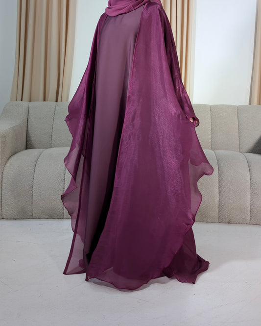 nadia magenta organza cape abaya | occasion abayas | front view