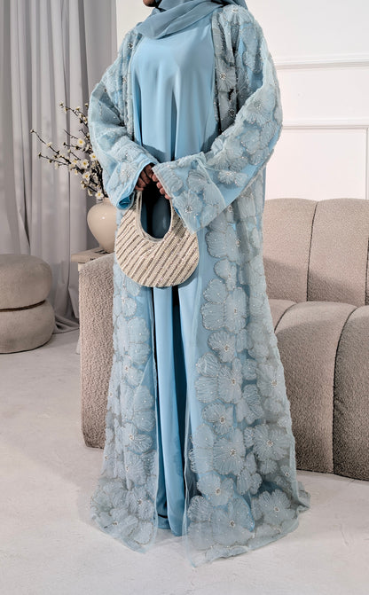 Malika Summer Blue Floral Embellished Abaya