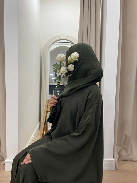 safa premium plain olive butterfly abaya   | korean nida abayas | side view 