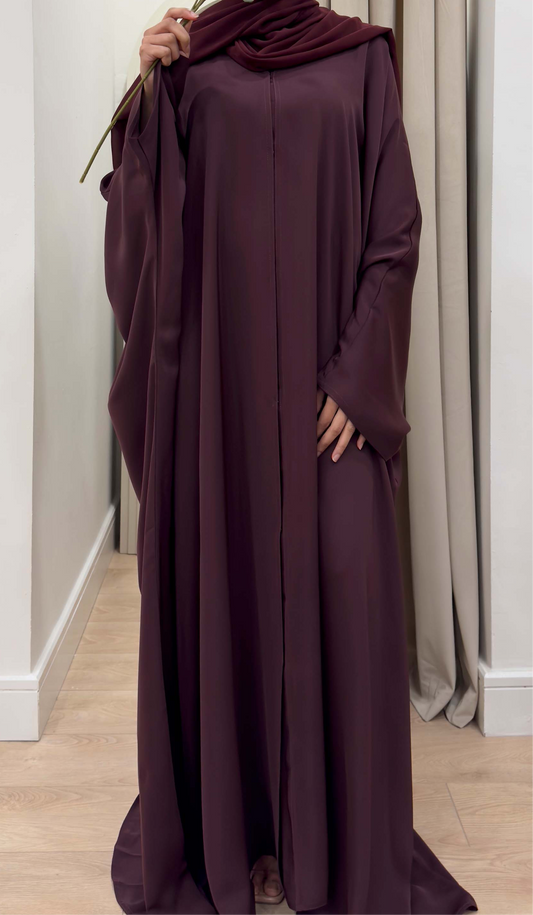 safa premium plain plum butterfly abaya | korean nida abayas | full view