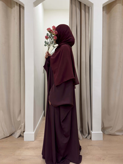 safa premium plain plum butterfly abaya | korean nida abayas | left view