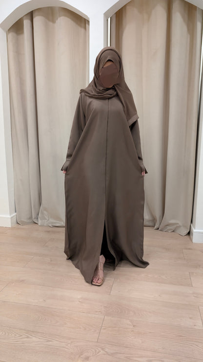 womens abaya yasmine mocha plain straight essential abayas | essential abayas | front view