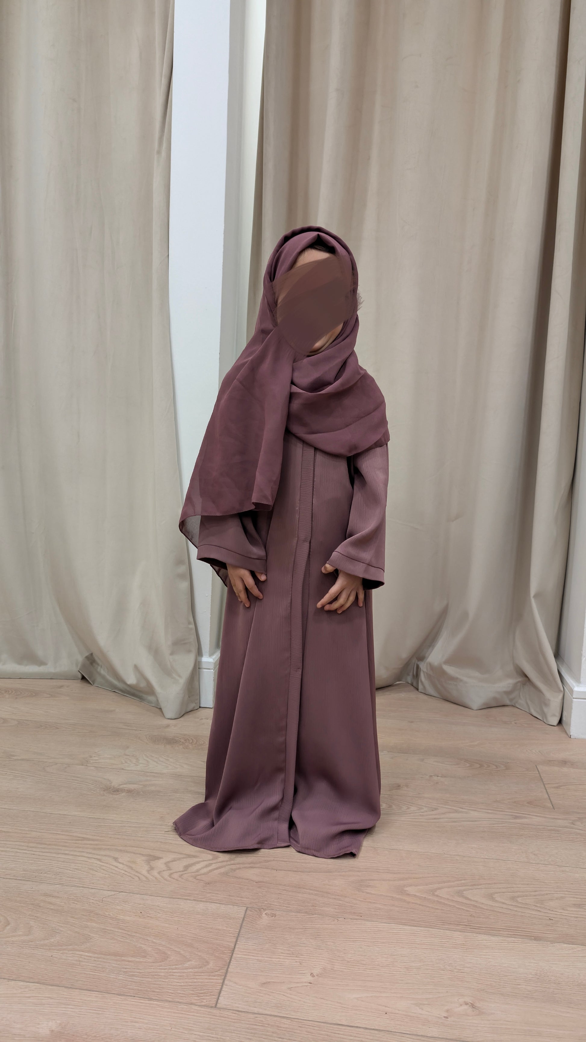 zeina junior girls dusty pink closed essential abaya | front view