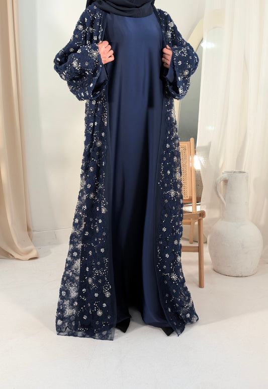 zeina navy floral embellished abaya | zeina abaya | front view
